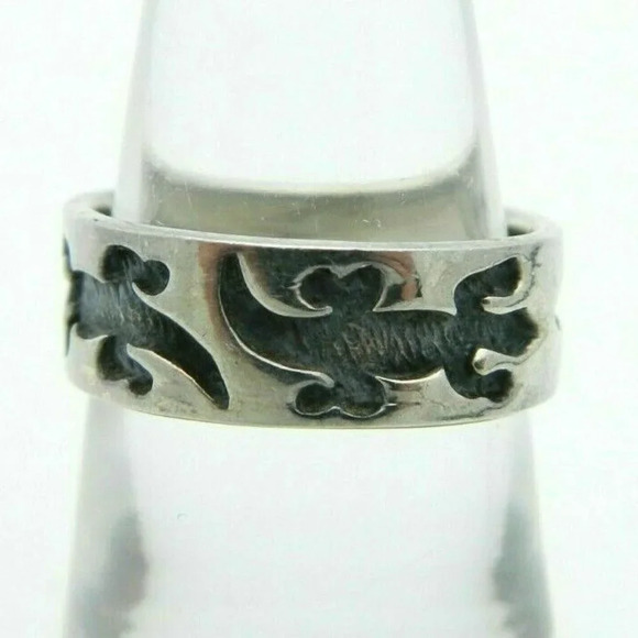 .925 Sterling Silver Lizard Iguana Band Ring - Picture 1 of 4